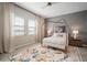 Cozy bedroom with a unique canopy bed, soft lighting, and bright, colorful rug at 11717 Navajo Sandstone St, Riverview, FL 33579