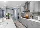 Modern kitchen with stainless steel appliances, grey cabinets, and a decorative backsplash at 6326 Brevada Ln, Apollo Beach, FL 33572