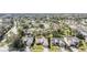 An aerial view of a well-maintained neighborhood with mature trees and manicured lawns at 11018 Courtland St, Trinity, FL 34655