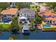 A private waterfront estate featuring a pool, dock, and lush landscaping at 5004 S The Riviera, Tampa, FL 33609
