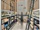 Custom wine cellar features extensive bottle storage, display shelves, and a rolling ladder at 5004 S The Riviera, Tampa, FL 33609