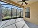 Relax in the screened patio, featuring a ceiling fan and backyard views at 438 Seneca Falls Dr, Apollo Beach, FL 33572