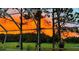 Stunning sunset view from the screened patio, adorned with hanging plants at 18126 Kara Ct, Tampa, FL 33647