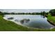 Scenic view of the community pond surrounded by green grass and lush landscaping at 256 Cypress Ln # 120, Oldsmar, FL 34677