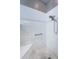 Contemporary shower with a rainfall showerhead, mosaic tile floor, and a built-in seat at 9101 Highland Ridge Way, Tampa, FL 33647