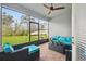 Relaxing screened lanai with comfortable seating and a view of the private backyard at 9645 Little Bluestem Dr, Land O Lakes, FL 34637