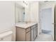 Bathroom with white quartz countertop, modern vanity, and tile flooring at 11022 Moonsail Dr, Parrish, FL 34219