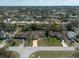 An aerial view showcases a charming neighborhood with well-maintained homes and lush greenery at 11304 Sedgefield Ave, Spring Hill, FL 34608