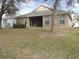 Rear exterior view features a covered patio, neutral paint, and well-maintained landscaping at 3147 Sunwatch Dr, Wesley Chapel, FL 33544