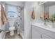 Bright bathroom featuring a walk-in shower, white vanity, and a frosted window for natural light at 6537 8Th N Ave, St Petersburg, FL 33710