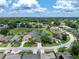 Aerial view of a home backing onto a pond, showcasing the property's peaceful setting and lush surroundings at 12333 Woodlands Cir, Dade City, FL 33525