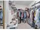 Spacious walk-in closet with ample hanging space, shelves, and organizational features for wardrobe storage at 22990 Scaglione Dr, Lutz, FL 33549