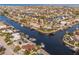 Expansive aerial view of a waterfront community with homes along winding canals at 3939 Rudder Way, New Port Richey, FL 34652