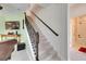 Staircase featuring carpeted steps and decorative metal railing at 7528 Paradiso Dr, Apollo Beach, FL 33572