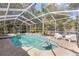 Enclosed pool with table in shallow water, and tiled water feature at 9641 Fulton Ave, Hudson, FL 34667