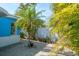Tropical backyard oasis with palm trees, pebble ground cover, and lush landscaping at 4550 Plaza Way, St Pete Beach, FL 33706