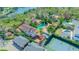 Aerial view of an estate showcasing the home, lush landscaping, swimming pool, tennis court, and waterfront access at 5020 S Shore Crest Cir, Tampa, FL 33609