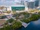Impressive aerial view of an arena by the waterfront with walking paths and city buildings nearby at 700 S Harbour Island Blvd # 738, Tampa, FL 33602