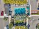 Overhead view of a community pool and recreation area with lounge chairs and palm trees at 5351 Bridge St # 81, Tampa, FL 33611