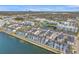 A neighborhood aerial showcasing lakeside townhomes with community pool and water feature surrounded by lush landscaping at 5351 Bridge St # 81, Tampa, FL 33611
