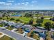 Scenic aerial view of a residential area with a pond and well-maintained landscaping at 612 Allegheny Dr, Sun City Center, FL 33573