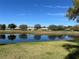 Houses overlook a serene pond reflecting blue sky and trees on a sunny day at 1219 Huntington Greens Dr, Sun City Center, FL 33573