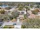 Aerial view of a charming neighborhood with tree-lined streets and a serene lake in the background at 12503 Willow Tree Ave, Hudson, FL 34669
