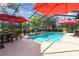 Screened-in pool area has ample space for relaxing and covered dining at 13330 Thoroughbred Dr, Dade City, FL 33525