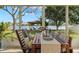 Outdoor patio and dining area features waterfront views with seating and table at 2146 Society Dr, Holiday, FL 34691
