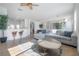Spacious living room with neutral décor and an open floor plan to the dining and kitchen area at 3025 Chessington Dr, Land O Lakes, FL 34638