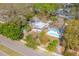 An aerial view of the property, showing its screened-in patio and backyard pool at 560 80Th N Ave, St Petersburg, FL 33702