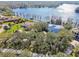 Picturesque aerial view of waterfront homes with lush trees, showcasing serene lakeside living at 8510 Lays Cove Pl, Odessa, FL 33556