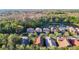 Aerial view showcases a beautiful neighborhood with well-maintained homes, lush greenery, and a serene lake in the background at 8264 Dunham Station Dr, Tampa, FL 33647
