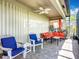 Comfortable covered patio seating area offers a serene and relaxing space with outdoor decor at 15434 Santa Pola Dr, Wimauma, FL 33598
