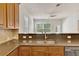 Close-up of kitchen sink and granite countertops, with wood cabinetry and stainless steel appliances at 3510 Brook Crossing Dr, Brandon, FL 33511