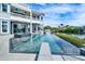 Backyard pool with waterslide, an infinity edge, and a waterfront view at 401 Bahama Grande Blvd, Apollo Beach, FL 33572