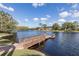 Scenic view of a wooden dock on a tranquil lake surrounded by lush trees and well-kept homes at 4908 Lynchburg Ct, New Port Richey, FL 34655