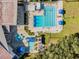 A clear aerial view of a community pool featuring a diving board and kiddie pool at 1421 Monte Carlo Dr, Clearwater, FL 33764