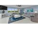 Living room with stylish sofas, area rug, and large windows showcasing outdoor views at 150 Belleview Blvd # 307, Belleair, FL 33756