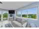 Light and airy living room with a comfortable sofa, expansive windows and water views at 150 Belleview Blvd # 307, Belleair, FL 33756