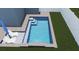 A refreshing backyard pool with a tanning ledge, accompanied by two lounge chairs and a blue umbrella at 2011 1St St, Indian Rocks Beach, FL 33785