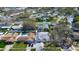 Aerial view of a home with a private pool and lush landscaping in a quiet neighborhood at 2100 Mcmullen Rd, Largo, FL 33771