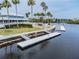 Exterior view of a long, private dock extending into the serene waterfront at 4266 Marine Pkwy, New Port Richey, FL 34652