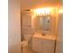 Well-lit bathroom with a single sink vanity, mirror, and cabinet space above toilet at 3399 Mermoor Dr # 110, Palm Harbor, FL 34685