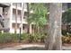 Exterior building courtyard featuring trees, lamp post, bushes and a walkway at 3399 Mermoor Dr # 110, Palm Harbor, FL 34685