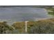 Aerial view of a wooden dock extending onto the lake at 9588 Ibis Grove Blvd, Wesley Chapel, FL 33545