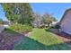 Well-maintained backyard with green grass and established landscaping, perfect for outdoor relaxation and activities at 11218 Longbrooke Dr, Riverview, FL 33579