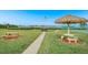 Community green space with picnic tables and a tiki umbrella overlooking the water at 12760 Indian Rocks Rd # 532, Largo, FL 33774