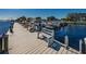 Community dock featuring convenient boat slips, seating, and easy lake access at 196 Philadelphia Blvd # 10, Palm Harbor, FL 34684