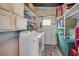 Laundry area with washer, dryer, storage cabinets and shelving at 196 Philadelphia Blvd # 10, Palm Harbor, FL 34684